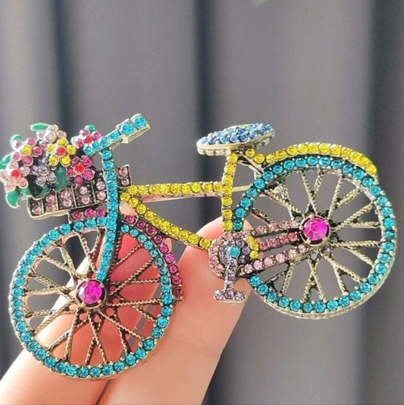 Anthropologie Jewelry - Colorful zirconia bicycle broach!